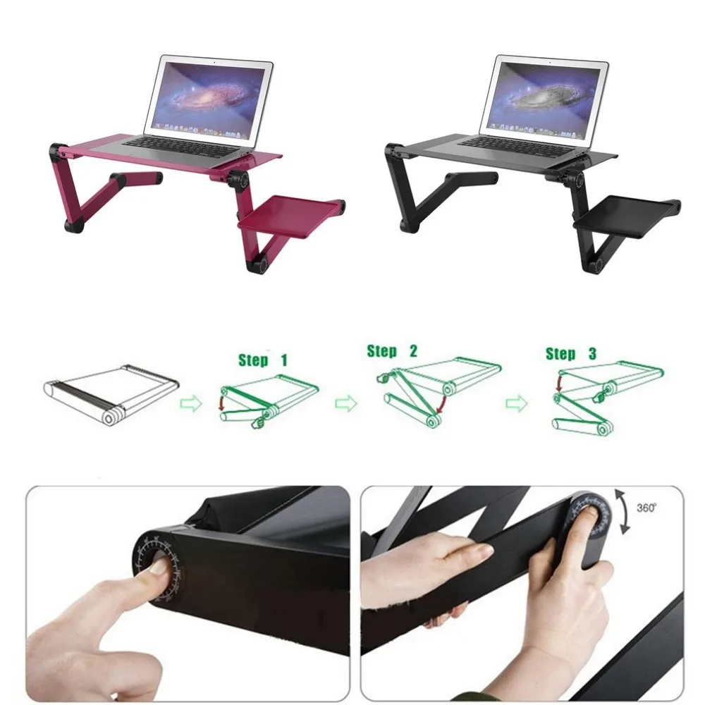 Portable Adjustable Laptop Desk Folding Computer Table Tray With Mouse Holder Notebook Standing With Cooling Fans