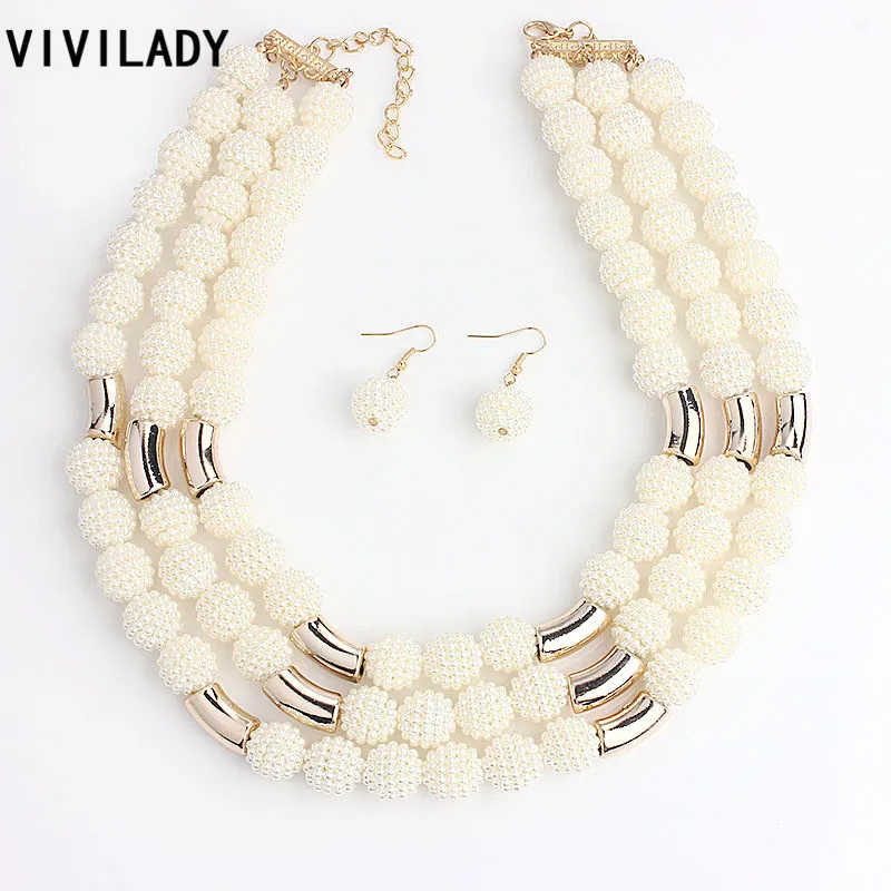 

VIVILADY Fashion African Handmade Beads Layer Jewelry Sets Women Summer Winter Choker Necklace Earrings Female Mother Party Gift