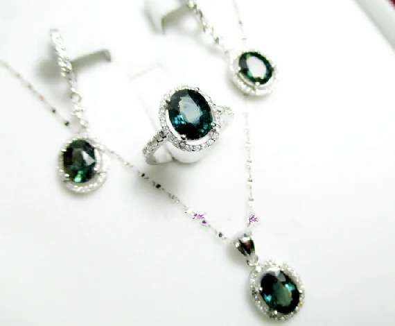 

Sapphire jewelry set Natural sapphire 1pc ring 1pair drop earring 1pc pendant 925 sterling silver ring Total 10.2ct #14101003