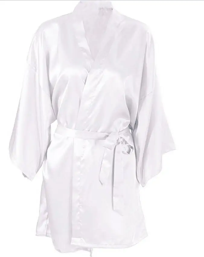 Women Wedding Bride Bridesmaid Silk Satin Floral Bathrobe Short Kimono Night Dressing Gown