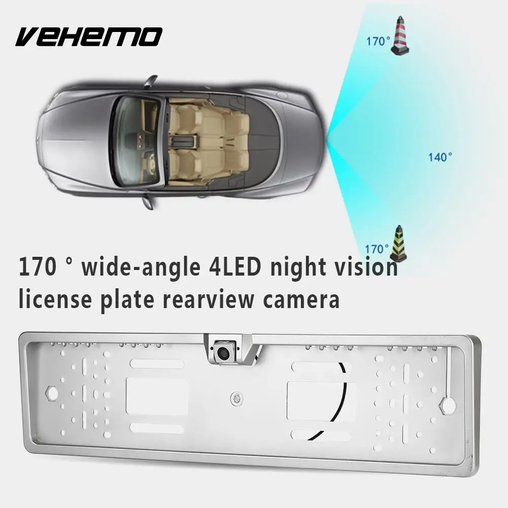 

Vehemo 12V CCD Camera LED Night Vision License Plate Camera Premium Plate Frame Car Camera Vehicle Universal EU Car License