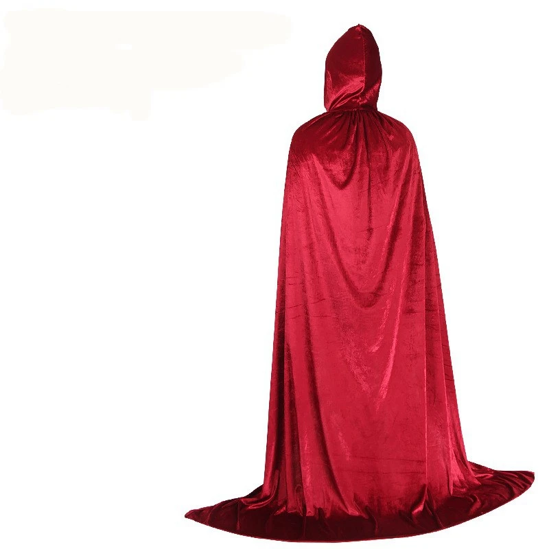 Adult Child Black Velvet Hooded Vampire Cape Cape Halloween Party Cloak Size S-L Cosplay Death Gothic Heroic Kids Cloak (7)