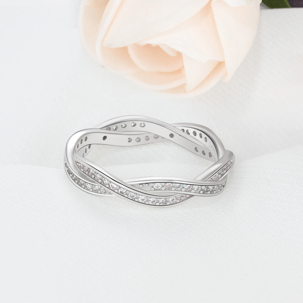 Настоящее 925 пробы Серебряное кольцо с кубическим цирконием, женские скрученные кольца, Женское кольцо на палец, хорошее ювелирное изделие(Lam Hub Fong