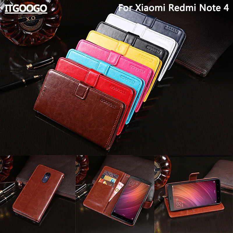 

Itgoogo For Xiaomi Redmi Note 4 Case Cover 5.5" Hight Quality Flip Leather Case For Redmi Note4 Cover Phone bag Wallet Case