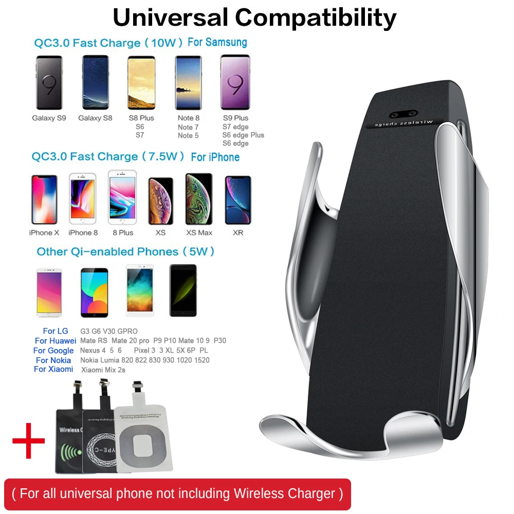 

10W Wireless Qi Car Charger S5 Automatic Clamping Fast Charging Phone Holder Mount in Car for iPhone Huawei Samsung Smart Phone