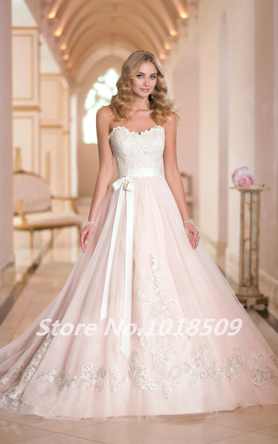 

Ball Gown Sweetheart Lace Luxurious Sash Girl Vintage Sexy Sash Pink Puffy Wedding Dress 2015 New Arrival