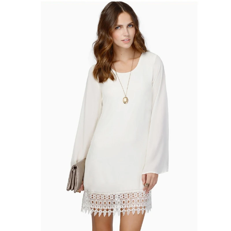 

Autumn New Lace A-Line Dress Women Long Sleeve Sexy Mini Dress Hollow Out Casual Dresses