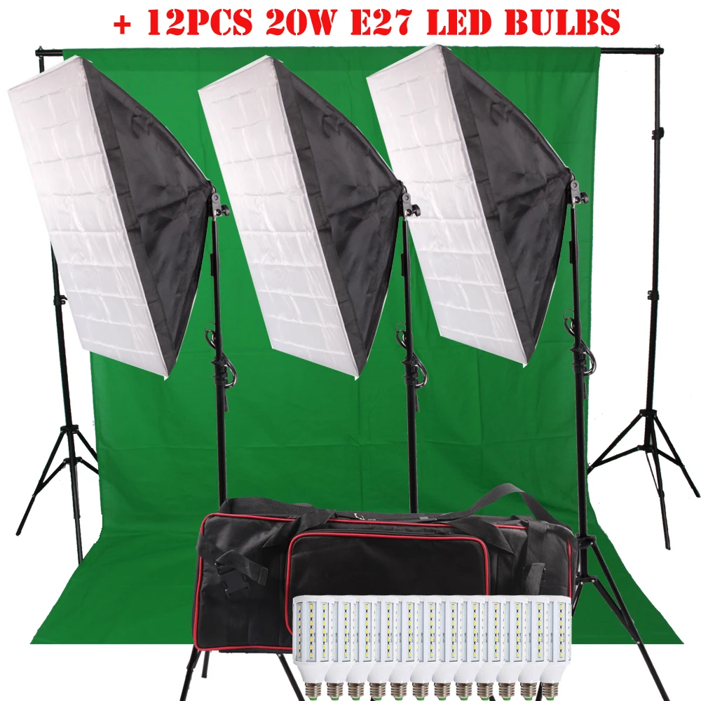 12PCS LED Bulbs Backdrop Kit Photography Lighting Kit 4 Lamp Holder