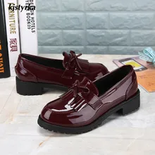 Kjstyrka/ г.; классические женские туфли на плоской подошве с бахромой и бантом; Модные Повседневные Туфли-оксфорды с круглым носком высокого качества; обувь zapatos mujer