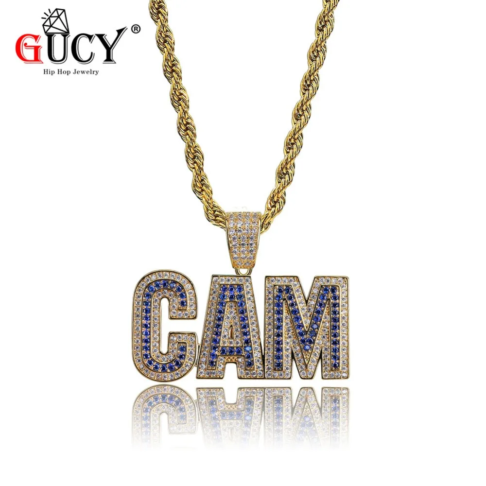 GUCY Iced Out Bubble Letters CAM ожерелье и кулон мужские хип хоп золотые подвески из серебра с