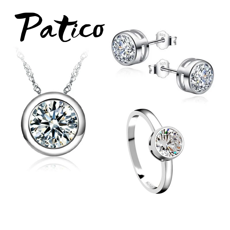 

Fashion Jewelry Sets 925 Sterling Silver Concise Pendant Necklaces Earring Rings Sets For Women Wedding Party Engagement Jewelry