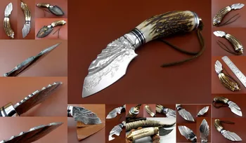 

1pc Leather Craft Antlers Handle Switzerland Damascus Steel Cutter Knife Tool - Sewing Stitching Carving Stamping Skiver Beveler