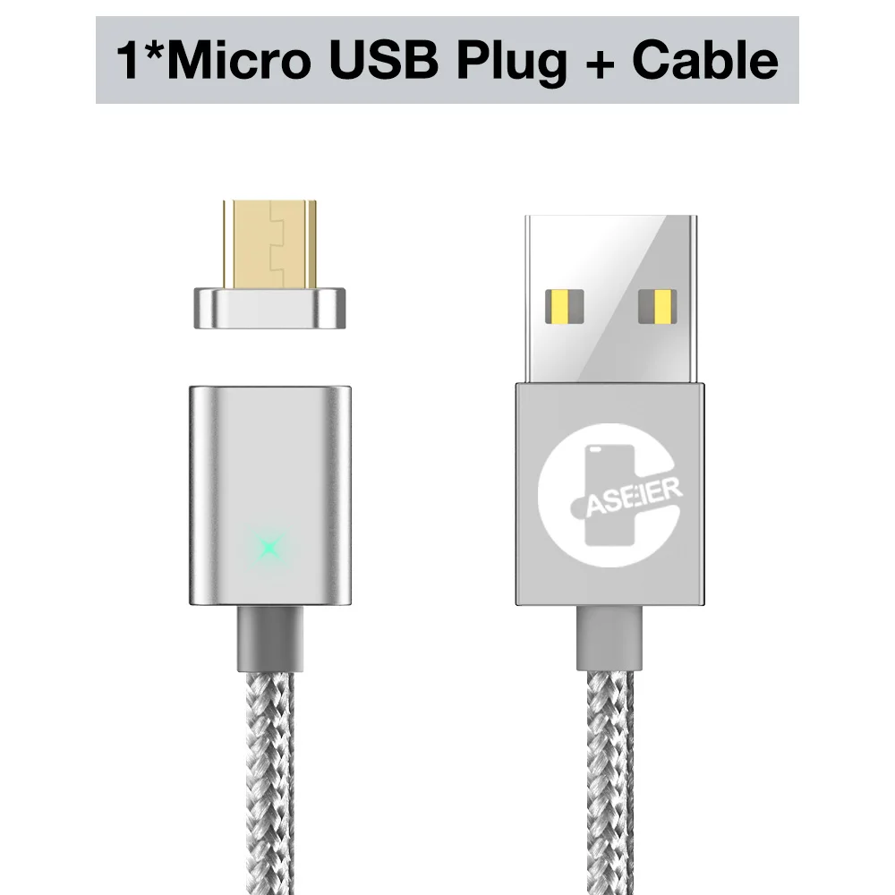 CASEIER Magnetic USB Digital Cable For iPhone X XR XS Max 7 6 6s Plus Micro USB Type C 3 in 1 Charging Data Transmission Cable - Цвет: Sliver For Micro USB