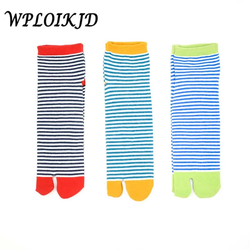 

[WPLOIKJD] 1 Pair Women's Striped Cotton Toe Socks Warmer Elastic Socks Pure Two Finger Breathable Absorb Sweat 3 color 35-43