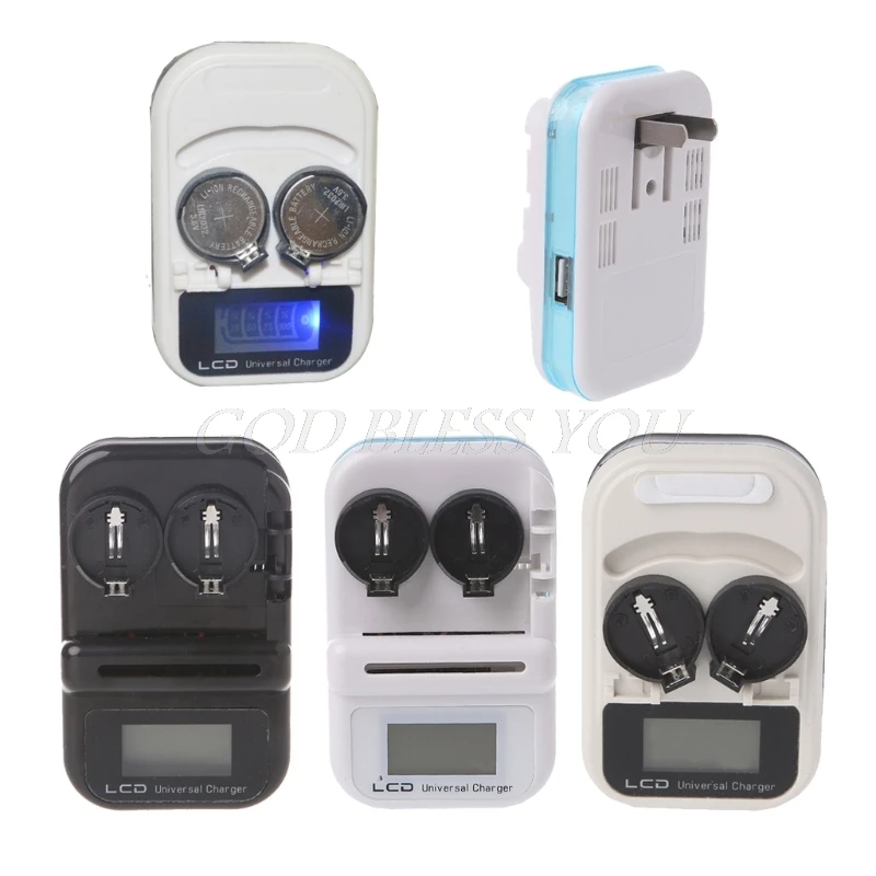 

2 Slot LIR2032 Button Battery Charger Digital LCD Power Display USB Port US Plug
