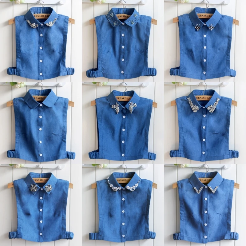 

Peter Pan Jeans Collares Denim Fake Lapel Collar Clothes Accessories Diamond Pearls Bead Detachable Shirts Lapel Collar YG229