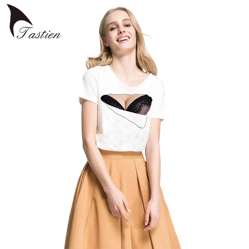 

3D Sexy Woman Printing Tees T Shirts Fake Breast Tear Bra Design t-shirt Short Sleeve Female Novelty Tees Tops Big size XS-4XL