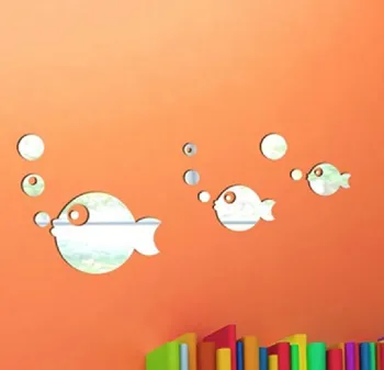 

Free shipping 3D fish bubbles mirror stickers for kids baby room deco ,3D decorative mirror sticker ,3 pcs per set