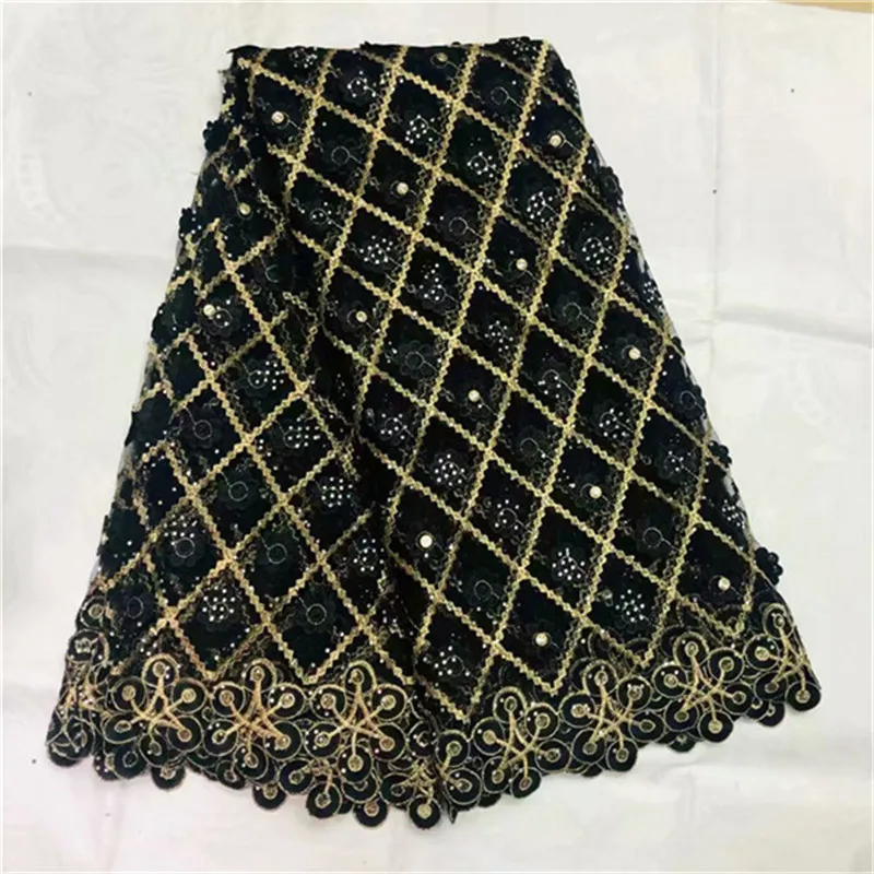 New African Lace Black High Quality Guipure Cord Fabric With Rhinestones French Tulle Fabrics For Party Dress | Дом и сад
