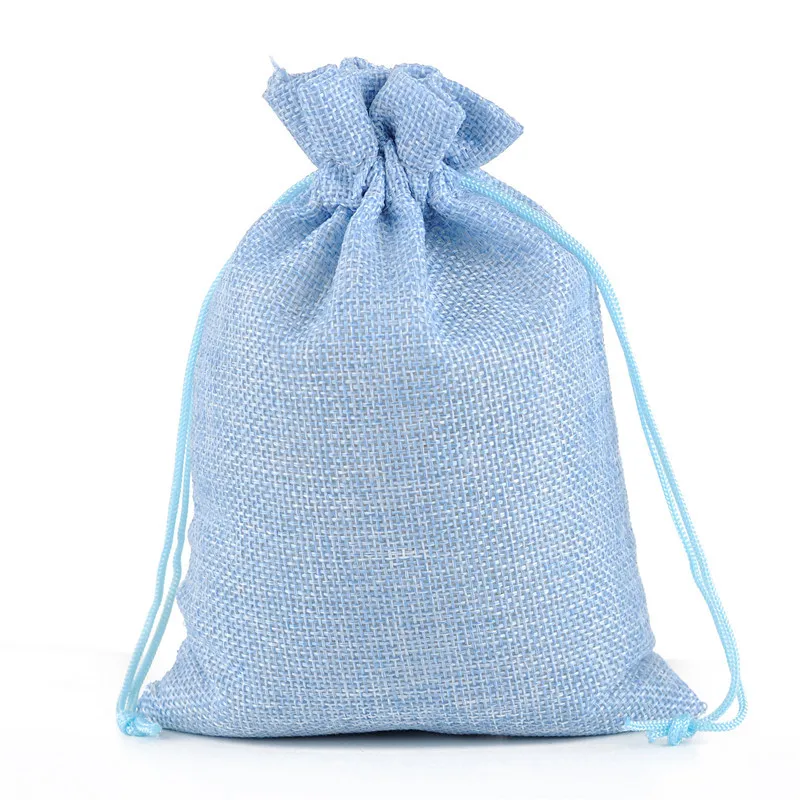 1 Piece(7x9cm) Linen Jute Drawstring Gift Bags Jewelry Packaging Bag Wedding Party Decoration Favors Drawable Gift Bag& Pouche - Цвет: light blue