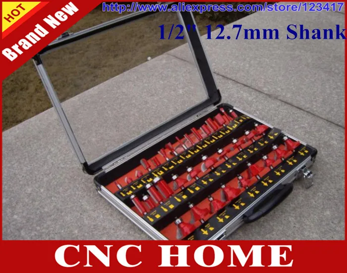

35PC 1/2"(12.7mm) Shank Tungsten Carbide Router Bit Set Wood Woodworking Cutter Trimming Knife Forming Milling Aluminum Case box