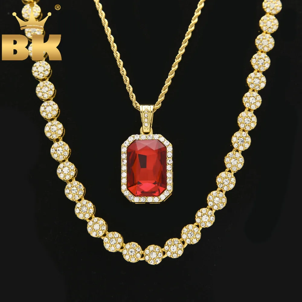 

Hot Fashion 1 Row Iced Out Rhinestone 30inch Flower Necklace With Mini Gold Square Necklace Pendant Hiphop Men Jewelry