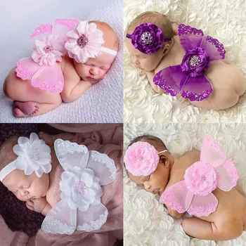 

New Newborn Baby Butterfly Wings Flower Headband Outfit Set Infant Girls Photography Props Birthday Party Favor Wedding