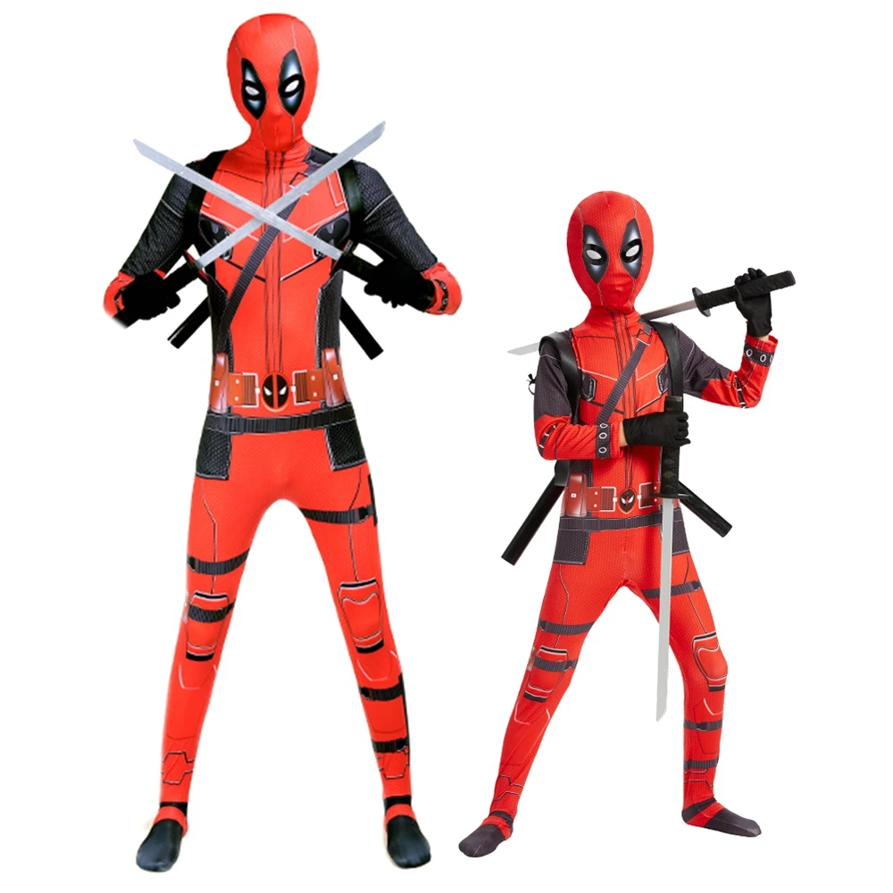 

Full Set Deadpool Cosplay Costume Mask Adult Man Kids Superhero Zentai Bodysuit Belt Headwear Jumpsuit+Mask +Sword +Sword holste