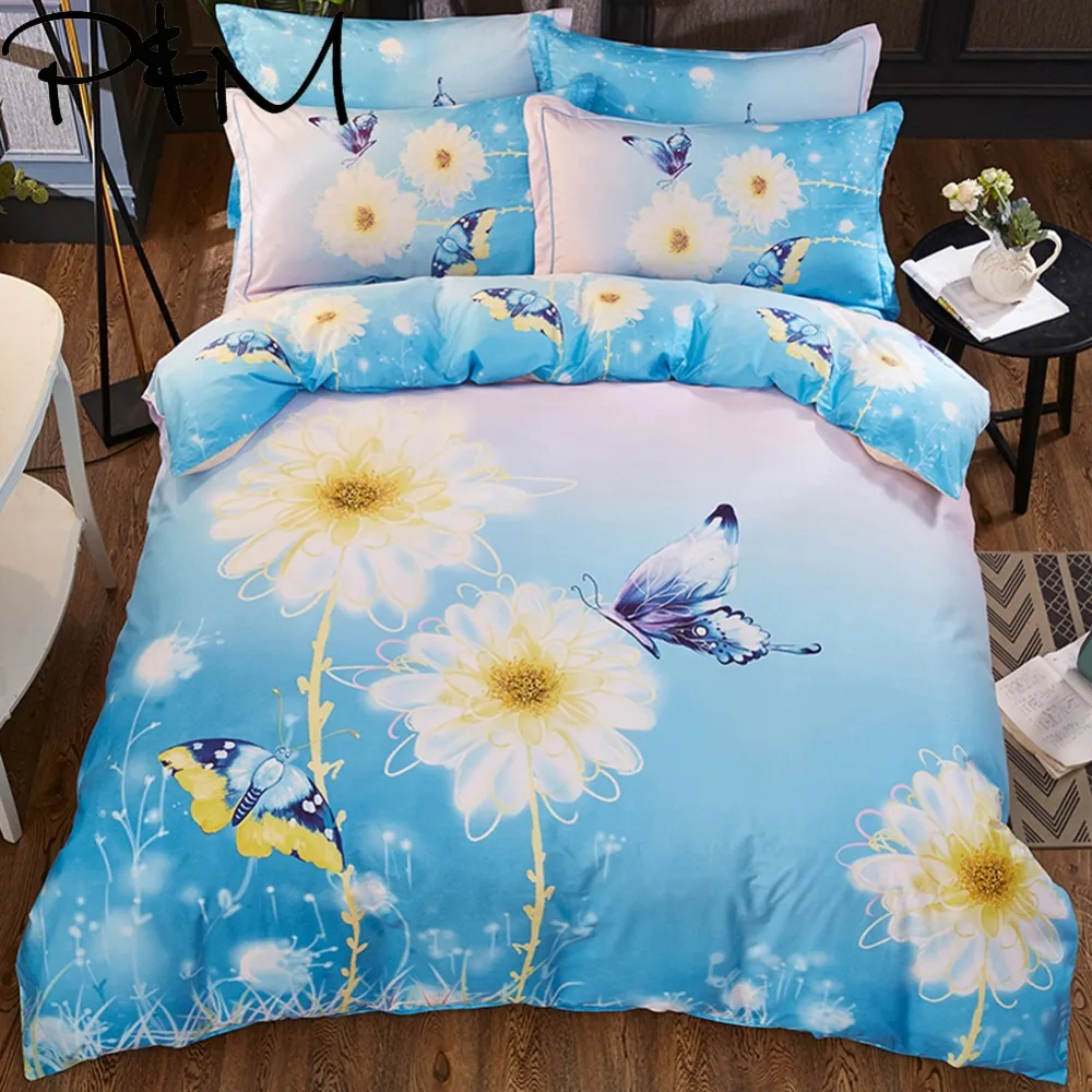 

Papa&Mima Butterfly and flower print Pastoral style Bedding Sets Queen King Size Cotton Bedlinens Four Seasons Duvet Cover Set