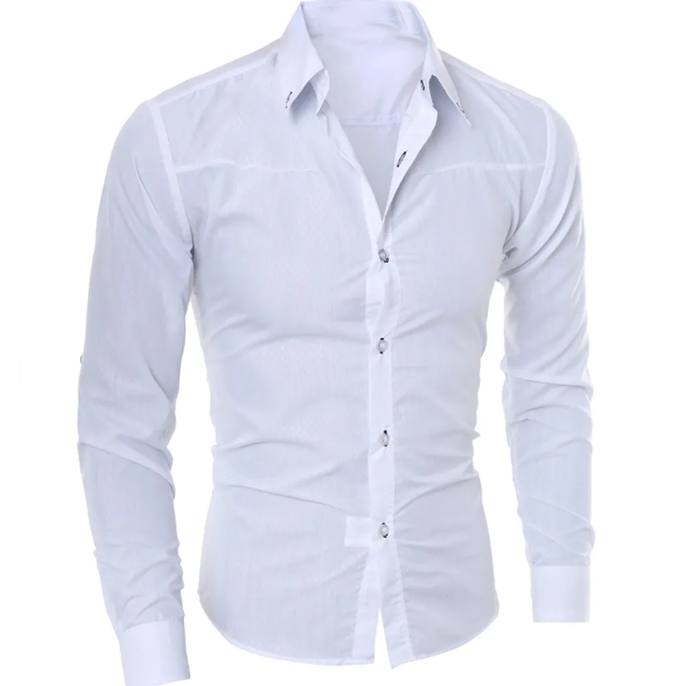 Мужская модная блузка с принтом, мягкие и удобные повседневные облегающие рубашки с длинным рукавом, топы L50/0129 - Цвет: E