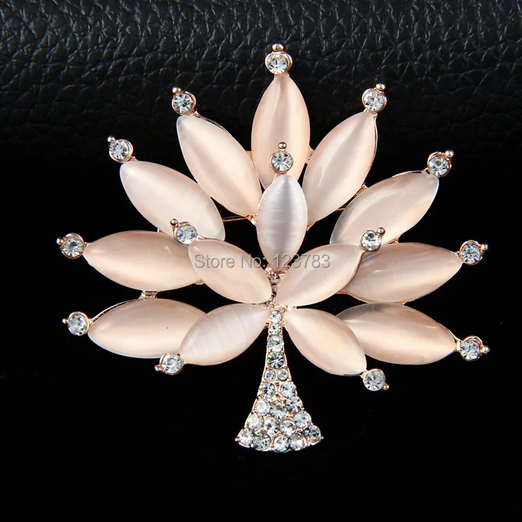 2017 New Fashion Delicate Rhinestone Brooch Leaf Crystal Cat-Eye Stone Corsage Personality Tree Pin Cape Buckle Female | Украшения и