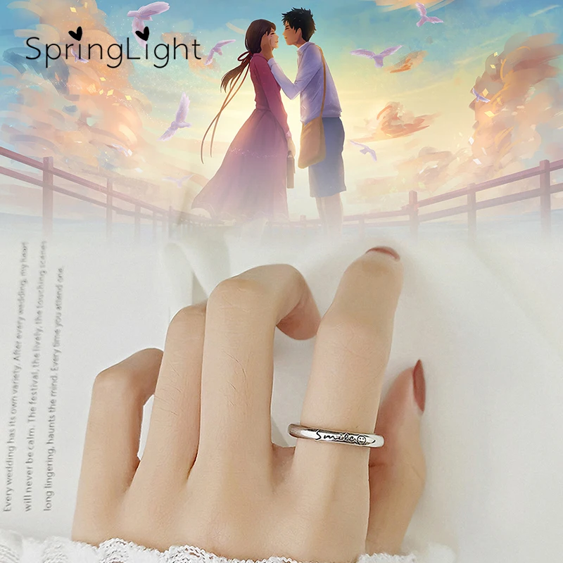 

SpringLight Real 925 Sterling Silver Creative Designer Fine Jewelry Your Smile Adjustable Rings for Women Sweet Gift Bijoux