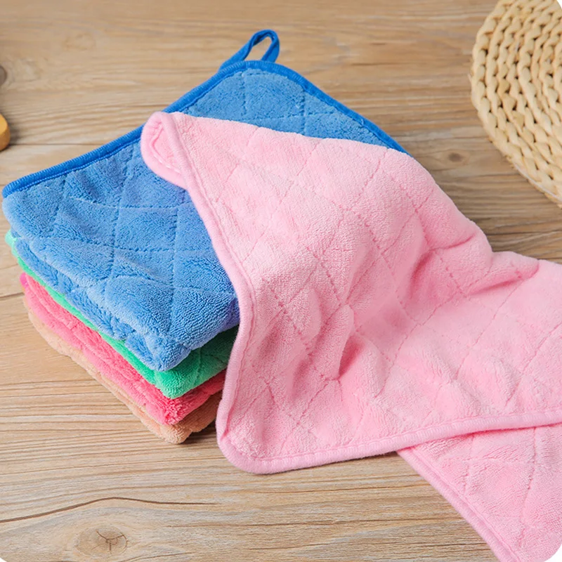 

Random Color Household Kitchen Towels Absorbent Thicker Soft Coral Fleece Wipe Table Kitchen Towel Cleaning Dish Washing Cloth