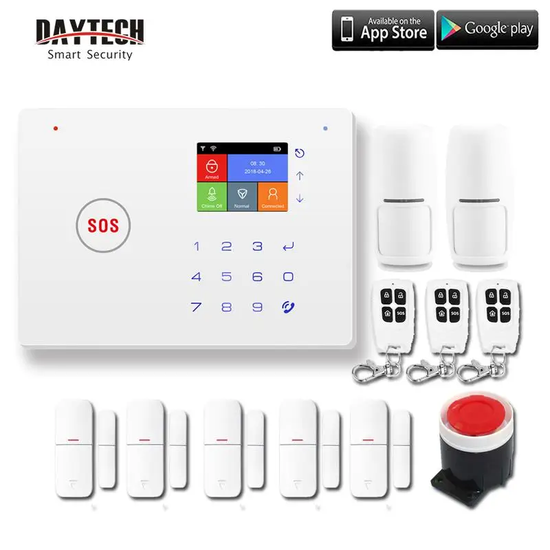 DAYTECH GSM Wi-Fi сигнализация система автоматического набора обнаружения движения пожарный дым PIR датчик сигнализации домашняя охранная беспроводная GSM Сигнализация приложение - Цвет: GSM03-Kit3