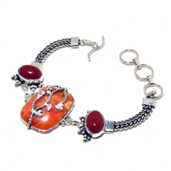 

Sunstone,Carnelian Bracelet Silver Overlay over Copper, 20.5cm , FRB0082