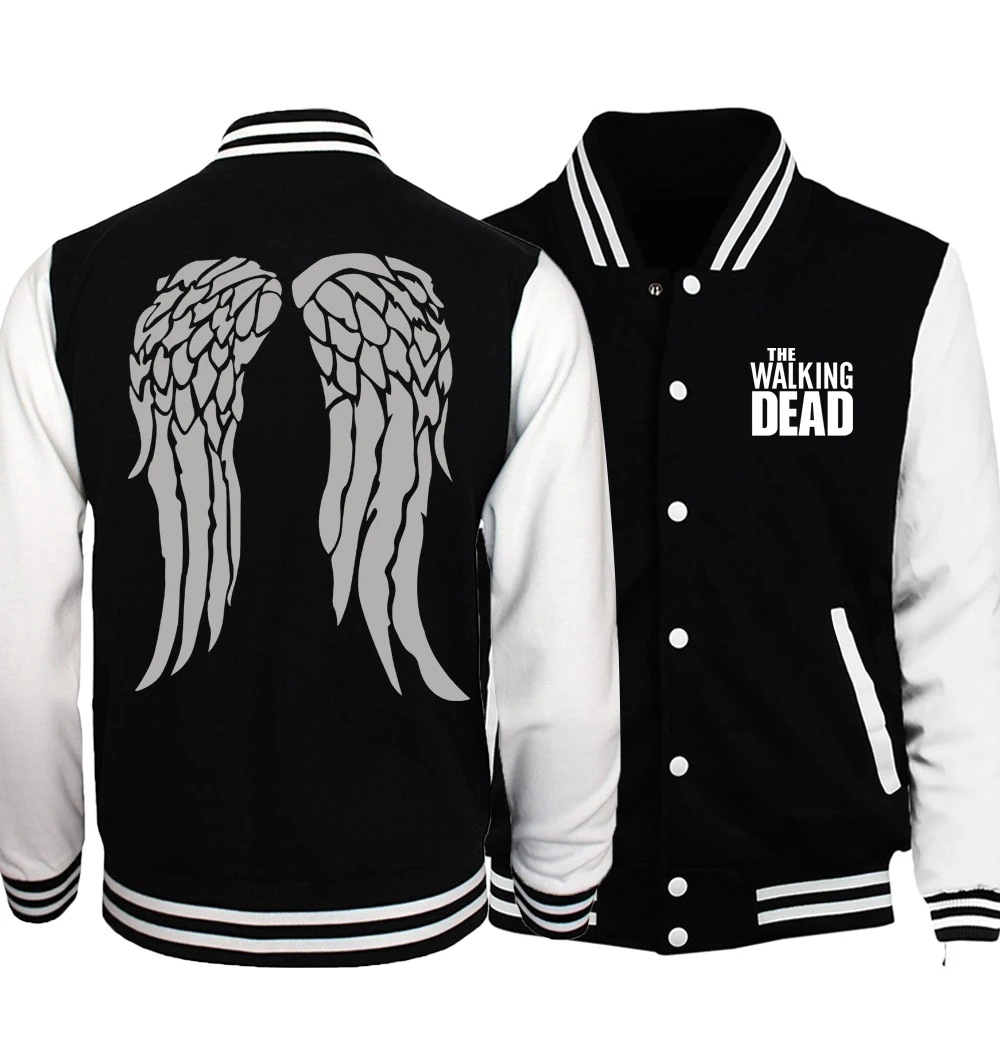 

The Walking Dead Baseball Jacket Men Wing Print Jackets 2018 Spring Workout Brand Clothing Graphics Design Coat Plus Size 5XL