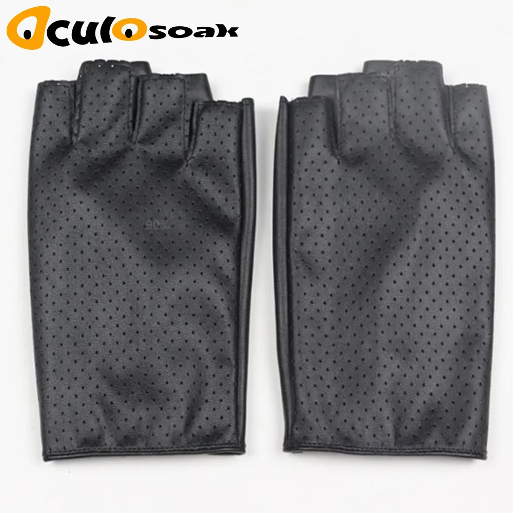 

Fashion Women Fingerless Gloves Breathable Soft Leather Gloves for Dance Party Show Women Black Half Finger Mittens