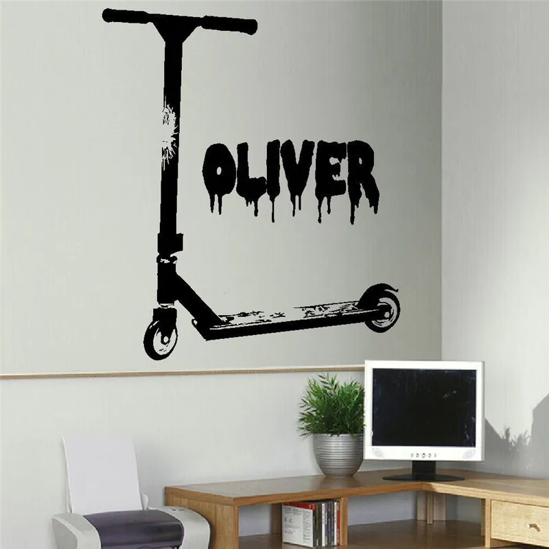 PERSONALISED STUNT SCOOTER WALL ART STICKER STENCIL TRANSFER DECALin