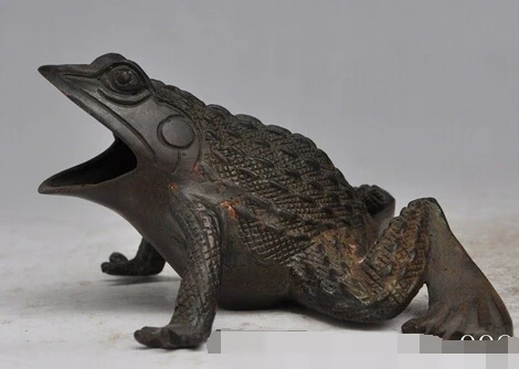 

007886 7"old Chinese Fengshui Bronze frog wealth lucky statue incense burner Censer