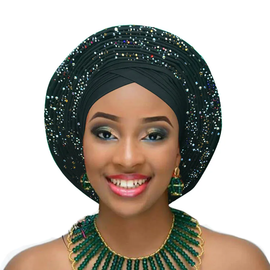 Африканский головной убор, украшенный бриллиантами, авто геле нигиеран, женская мода, головной убор - Цвет: black