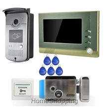 Envío Gratis Home Wired 7 “Color Video de La Puerta Sistema de Intercomunicación Teléfono + 1 Acceso RFID Cámara Al Aire Libre 1 Monitor + Cerradura Eléctrica