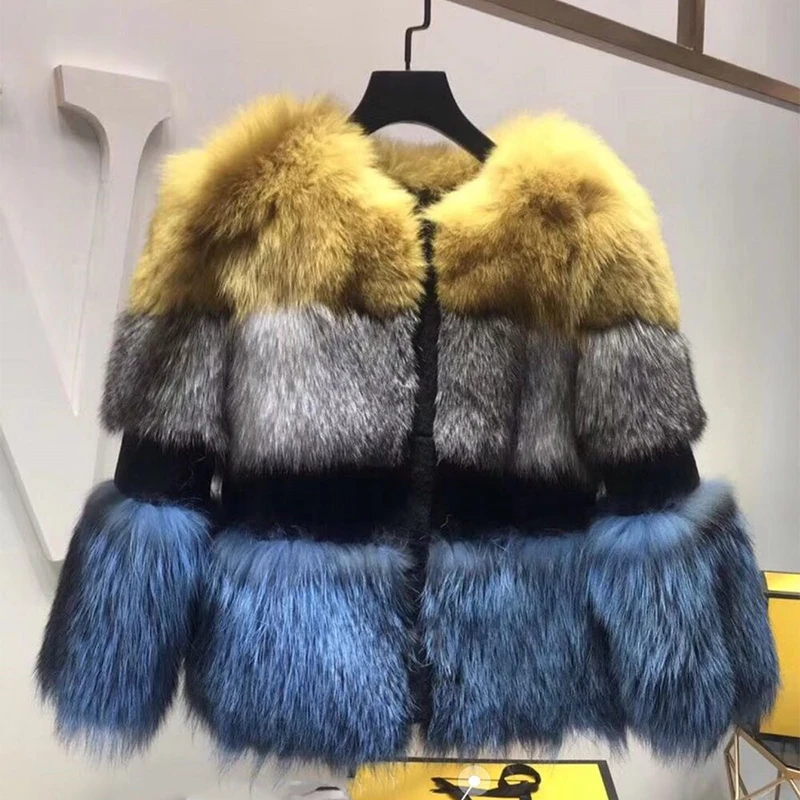 

TOPFUR Casual Luxurious Winter Warm Natural Fur Jacket Fluffy Fur 2018 Fashion Women Real Fur Coat Down Silver Fox