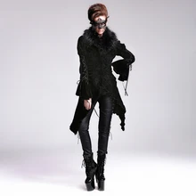 New steampunk gothic printing pattern detachable collars black velvet long coat cultivate one’s morality women winter dust coat