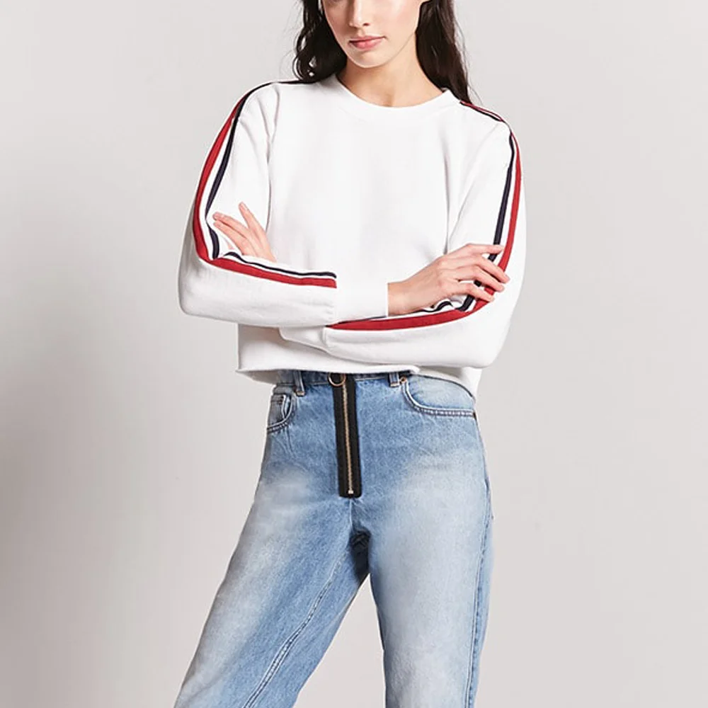 Stripe Cropped Sweatshirt Women Ariana Grande Blackpink Kpop Got7 Bt21 Punk Monsta X Seventeen White Hoodie Crop Top Clothes Stripe Cropped Sweatshirt Women Ariana Grande Blackpink Kpop Got7 Bt21 Punk Monsta X Seventeen White Hoodie Crop Top Clothes