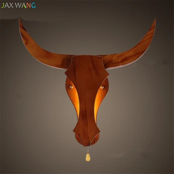 

Nordic Creative Ox Head Wall Lamp Solid Wood Wall Lights for Living Room Restaurant Bedside Lamp Bar Home Lighting Fixtures Deco