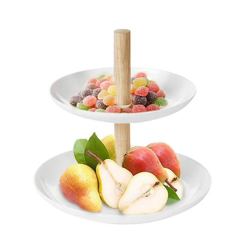 

European Two Tiers Cake Plate Display Stand ABS Fruit Candy Tray Stand Wooden Trays Desktop Food Storage Basket Dessert Dish