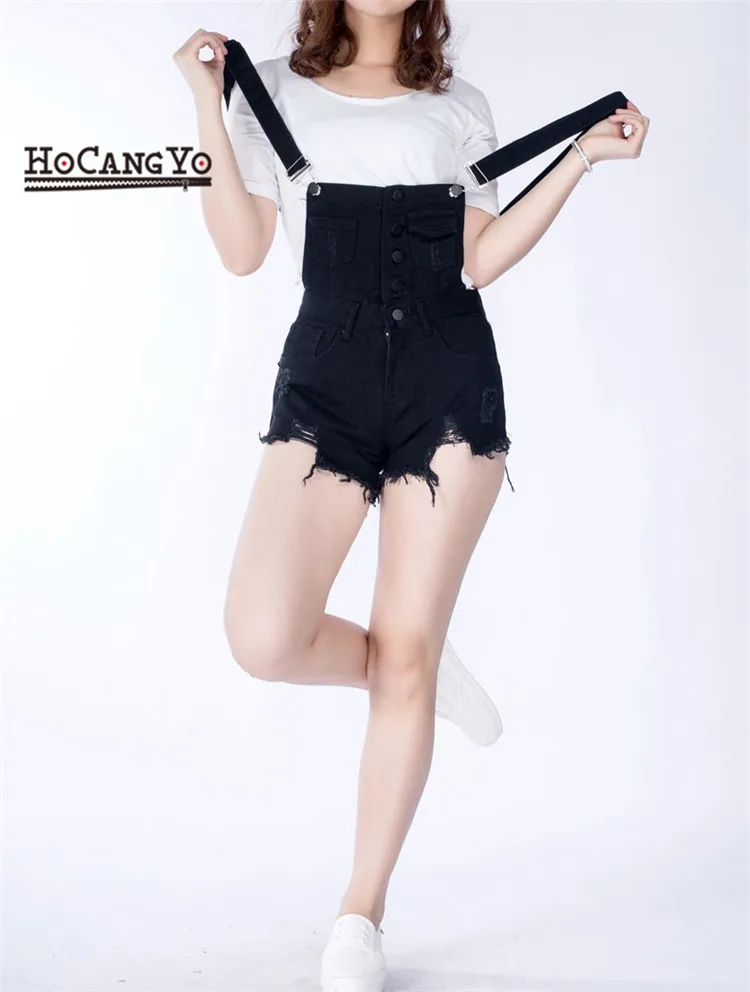 2018 spring new hot cowboy bibs low waisted breasted hole Korean fashion strap shorts female (10)