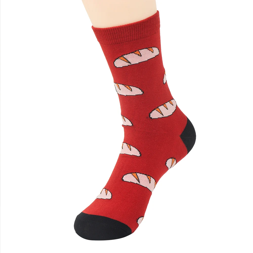 1 пара классные красочные продукты хлеб мужские носки Harajuku жаккардовые забавные уличные Счастливые Носки calcetines hombre invierno - Цвет: Red