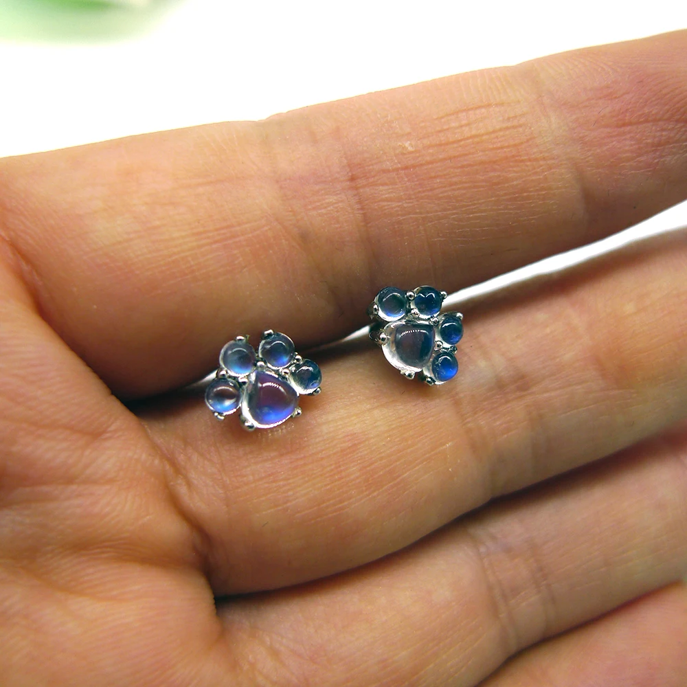 natural moonstone earrings cats footprint 925 sterling silver stud earrings women 