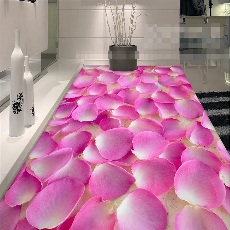 

beibehang Modern Custom 3D floor bathroom mural Romantic pink petals non-slip waterproof thickened self-adhesive PVC Wallpaper